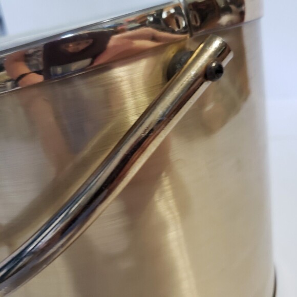 Ice Bucket Gold-toned Handle Acrylic Lid 8 x 8 Inches Round Unbranded Vintage - Picture 11 of 12